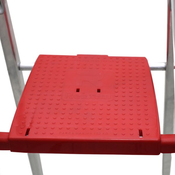Escada Alumínio 3 Degraus 1,08m 120kg Prata e Vermelho Reisam